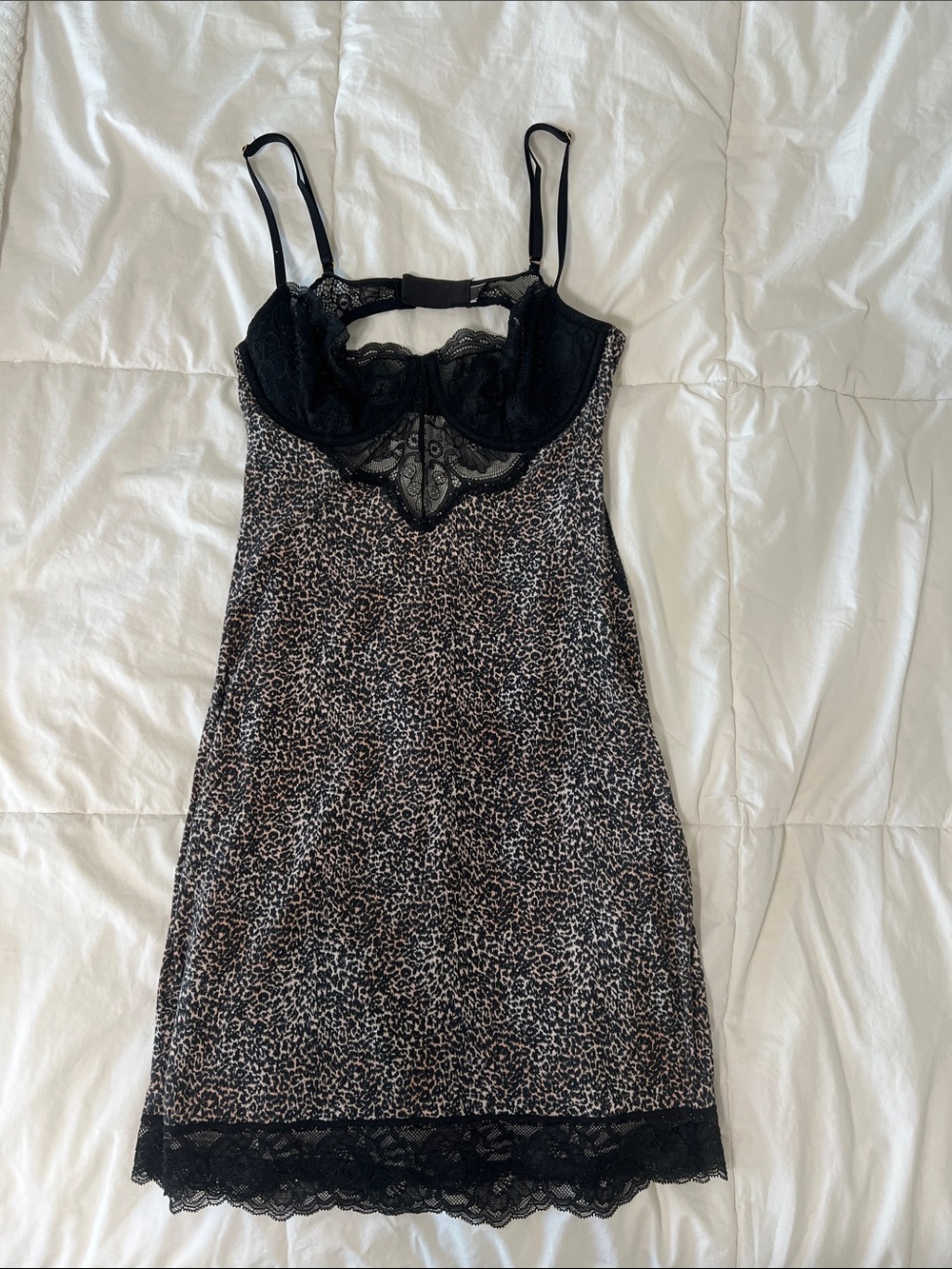 Victoria's Secret Black Leopard-Print Lace Chemise